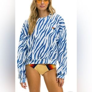 Aviator Nation NWT blue tiger print crew sweatshirt relaxed fit